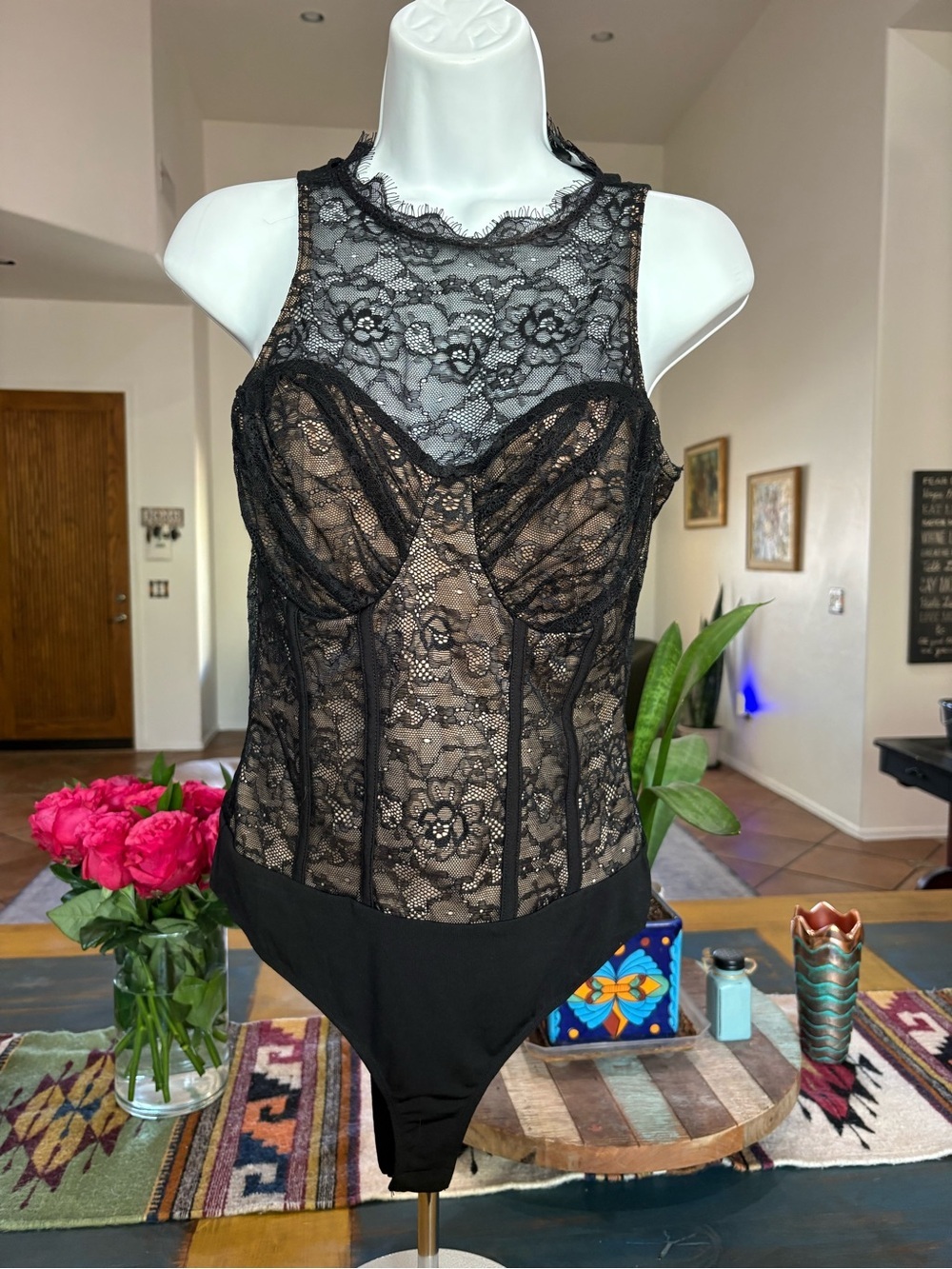 Lulu's Black Lace High-Neck Bodysuit - Picture 3 of 5